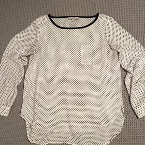 Loft Women's Ivory with Polka Dots Long Sleeve Blouse, size Medium